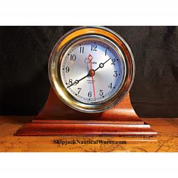 Vintage Brass Boston Shipstrike Quartz Clock with Mahogany Stand